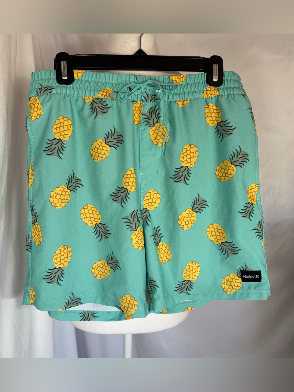 Hurley Men's Pineapple Print Unlined Swim Trunks Aqua with Yellow Size Med Beach